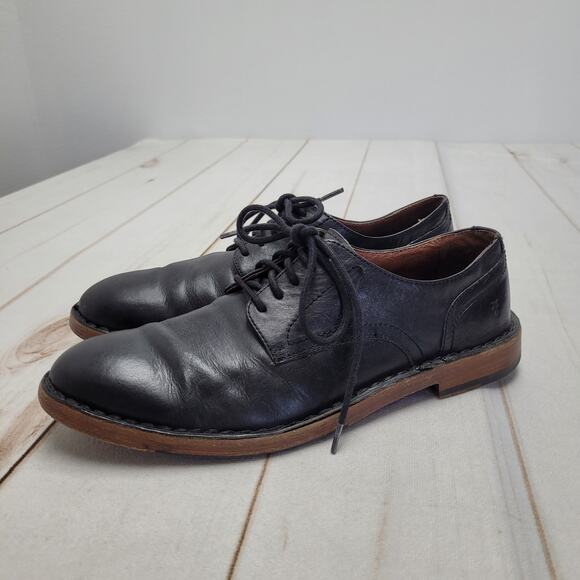 Frye Mark black leather oxford dress shoes preppy old money retro office